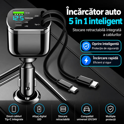 Încărcător auto inteligent 5 în 1